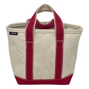 Lands’ End Small Heavy Duty Canvas White & Red Boat Tote Bag Bucket Bag - New